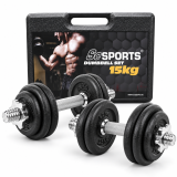 ScSPORTS Činková sada 15 kg s kufrom, liatinové kotúče