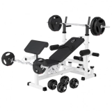 Gorilla Sports Sada posilňovacej lavice + nakladací set, biela